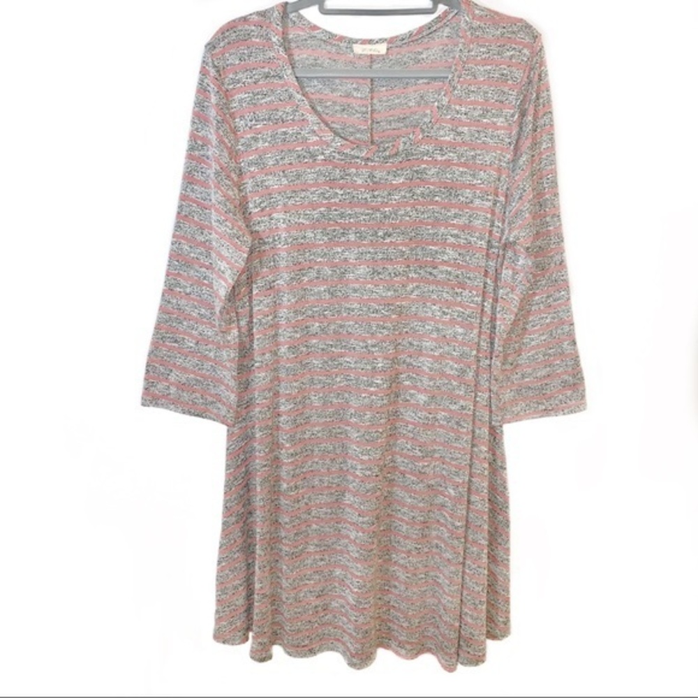 Pinc size 3X gray w mauve stripe soft jersey knit 3/4 sleeve pullover tunic top